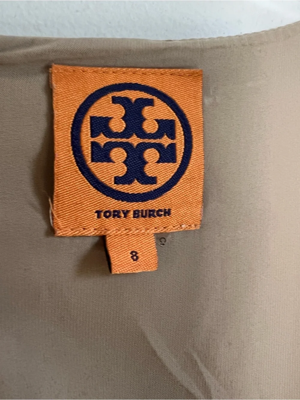 Tory Burch Tan Square Neck Cap Sleeve Sheath Dress Pockets Size 8